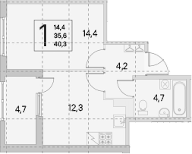 1-комнатная квартира 35.6 м², 3/5 эт., ЖК «ЮгТаун. Олимпийские кварталы»
